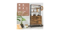 Slickblue Letter Size Lateral File Cabinet with Lock and Bookshelf-Rustic Brown