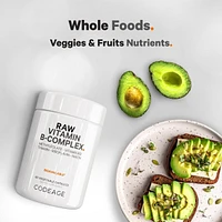 Raw Vitamin B-Complex Supplement - Essential B Vitamins with Probiotics, Digestive Enzymes, Fruits & Vegetables - 2-Month Supply - Methylfolate