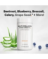 Codeage Multi Collagen Protein + Organic Raw Greens Superfood Capsules Supplement, 21 Fruits & Veggies, Grass-Fed Hydrolyzed Collagen Peptides, 5 Type