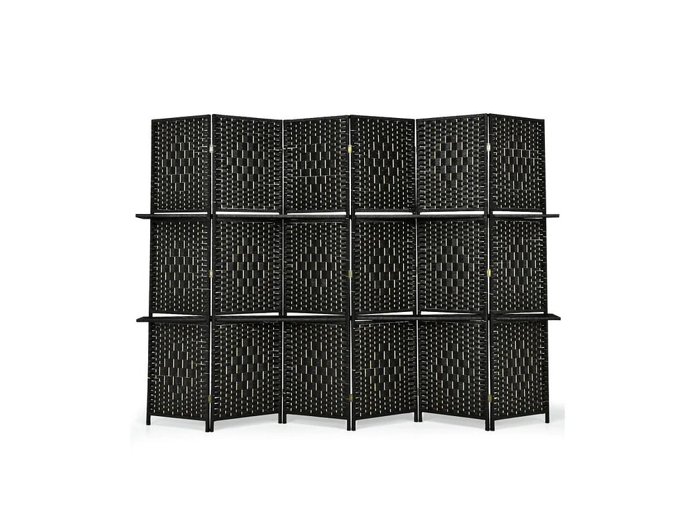 Slickblue 6 Panel Folding Weave Fiber Room Divider with 2 Display Shelves