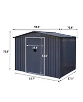 Streamdale Furniture Outdoor Storage Shed 8 X 6 Ft Large Metal Tool Sheds, Heavy Duty Storage House Sliding Doors