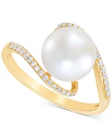 Honora Cultured Freshwater Pearl (9mm) & Diamond (1/6 ct. t.w.) Swirl Ring in 10k Gold