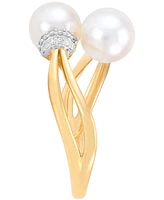 Honora Cultured Freshwater Pearl (7mm) & Diamond (1/10 ct. t.w.) Bypass Ring in 10k Gold