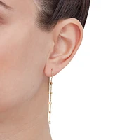 Polished Cube & Beaded Chain Long Threader Earrings in 10k Gold