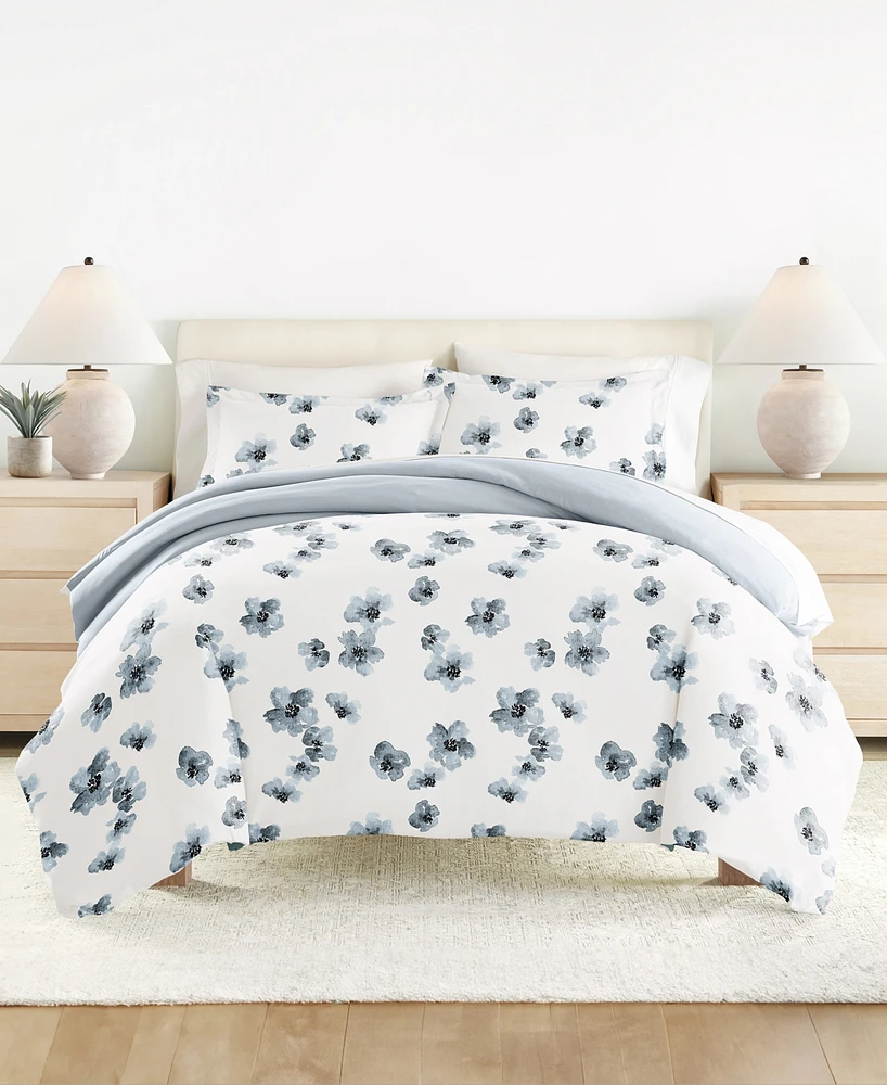 Kaycie Gray Watercolor Floral Printed 3-Pc. Duvet Cover Set, King/California King