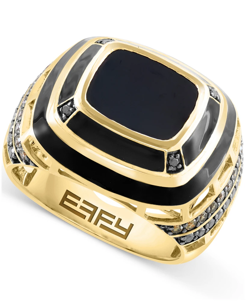 Effy Men's Onyx & Black Diamond (1/4 ct. t.w.) & Espresso Diamond (1/3 ct. t.w.) Ring in 14k Gold