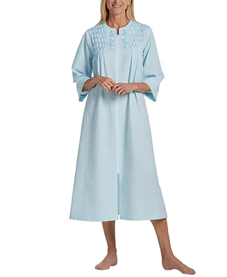 Miss Elaine Plus 3/4-Sleeve Zip Seersucker Robe