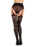 MeMoi Women's Secret Garden Suspender 30 Denier Sheer Pantyhose