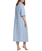 Miss Elaine Women's 3/4-Sleeve Plaid Zip Seersucker Robe