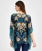 Jm Collection Women's Printed Poncho Top, Created for Macy's