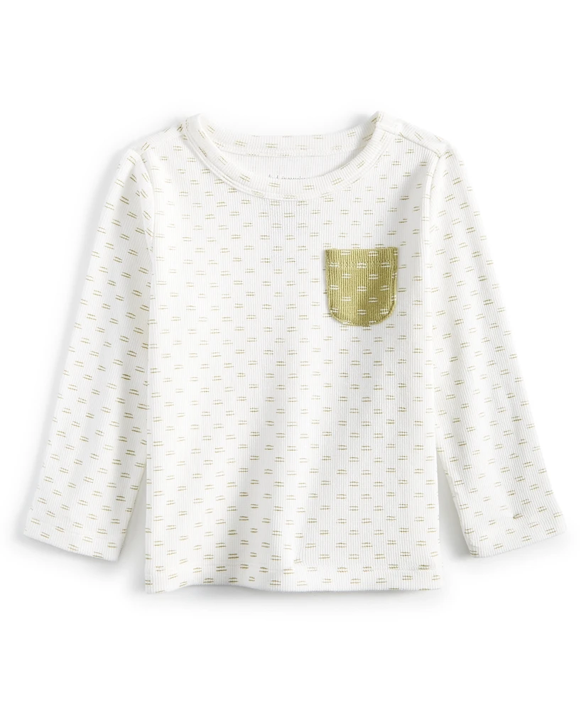 First Impressions Baby Boys Waffle-Knit Broken-Stripe Long-Sleeve Pocket T-Shirt, Created for Macy's