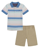 Tommy Hilfiger Toddler Boys Multi Stripe Polo Shirt Twill Shorts Set