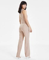 Bar Iii Womens Washed Twill Button Blazer Wide Leg Pants Created For Macys