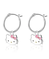 Hello Kitty Sanrio Silver Plated Pink Crystal Charm Hoop Earrings