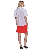 Karl Lagerfeld Women's Embellished Cotton Crinkle Top