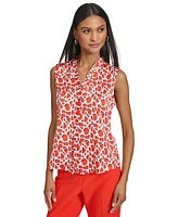 Karl Lagerfeld Women's Printed V-Neck Ruffle-Trim Top