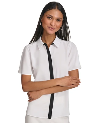 Karl Lagerfeld Women's Spread-Collar Button-Front Top