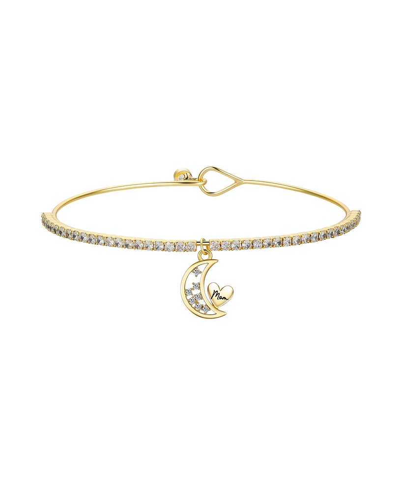 Unwritten Cubic Zirconia Moon Heart "Mom" Catch Tennis Bangle Bracelet