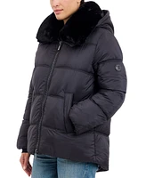 Michael Kors Women's Faux-Fur-Collar Hooded Puffer Coat, Created for Macy's