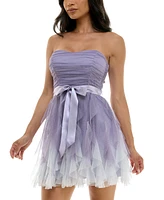 pear culture Juniors' Ombre Glitter Ruffled Petal Dress