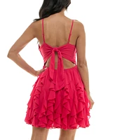 pear culture Juniors' Cutout Tie-Back Ruffled Petal Dress