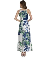 Maggy London Women's Palm-Print Square-Neck Maxi Dress