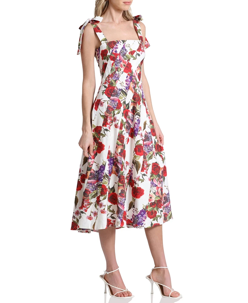 Avec Les Filles Women's Linen-Blend Floral-Print Fit & Flare Dress