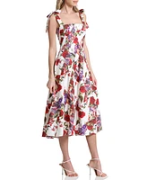 Avec Les Filles Women's Linen-Blend Floral-Print Fit & Flare Dress