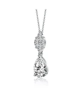 Genevive Sterling Silver with White Gold Plated Clear Pear with Marquise Cubic Zirconia Cluster Accent Drop Necklace