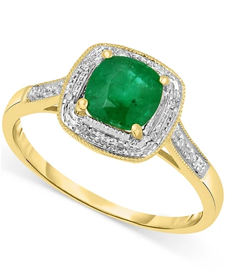 Emerald (1-1/2 ct. t.w.) & Diamond (1/20 ct. t.w.) Cushion Halo Ring in 14k Gold