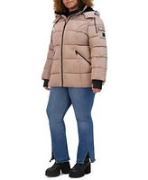 Steve Madden Plus Size Faux-Fur-Trim Hooded Puffer Coat