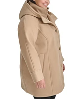 Tommy Hilfiger Plus Size Single-Breasted Hooded Button-Front Coat, Created for Macy's