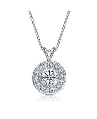 Genevive Modern Sterling Silver with Cubic Zirconia Round Bezel Pendant