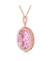 Genevive Sterling Silver 18K Rose Plated Cubic Zirconia Oval Pink Pendant