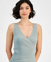 Guess Women's Lucille Rib-Knit Faux-Wrap Sleeveless Dress