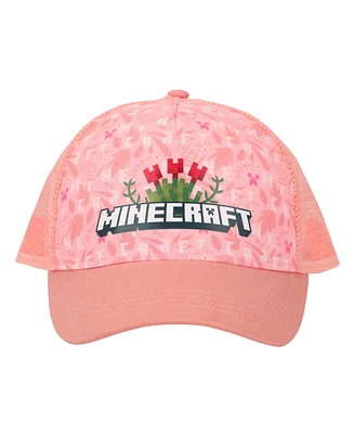 Minecraft Girls Roses Youth Pink Mesh Back Baseball Cap