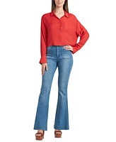 Bcx Juniors' Collared Long-Sleeve Cropped Shirt