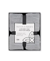 Aston and Arden Aston & Arden Luxe Grey Mink Faux Fur Throw Blanket, Plush, Modern Jacquard Texture, Oversized, 50x70, with Premium Gift Box