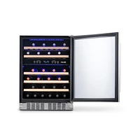 Newair 24 inch 46 Bottle Wine Cooler Refrigerator, Built-in Recessed Kickplate, Dual Zone Wine Fridge in Stainless Steel