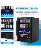 Newair 24" Wine and Beverage Refrigerator – 24 Bottles & 100 Cans, Dual Temperature Zone, Black Stainless Steel & Double-Layer Tempered Glass D