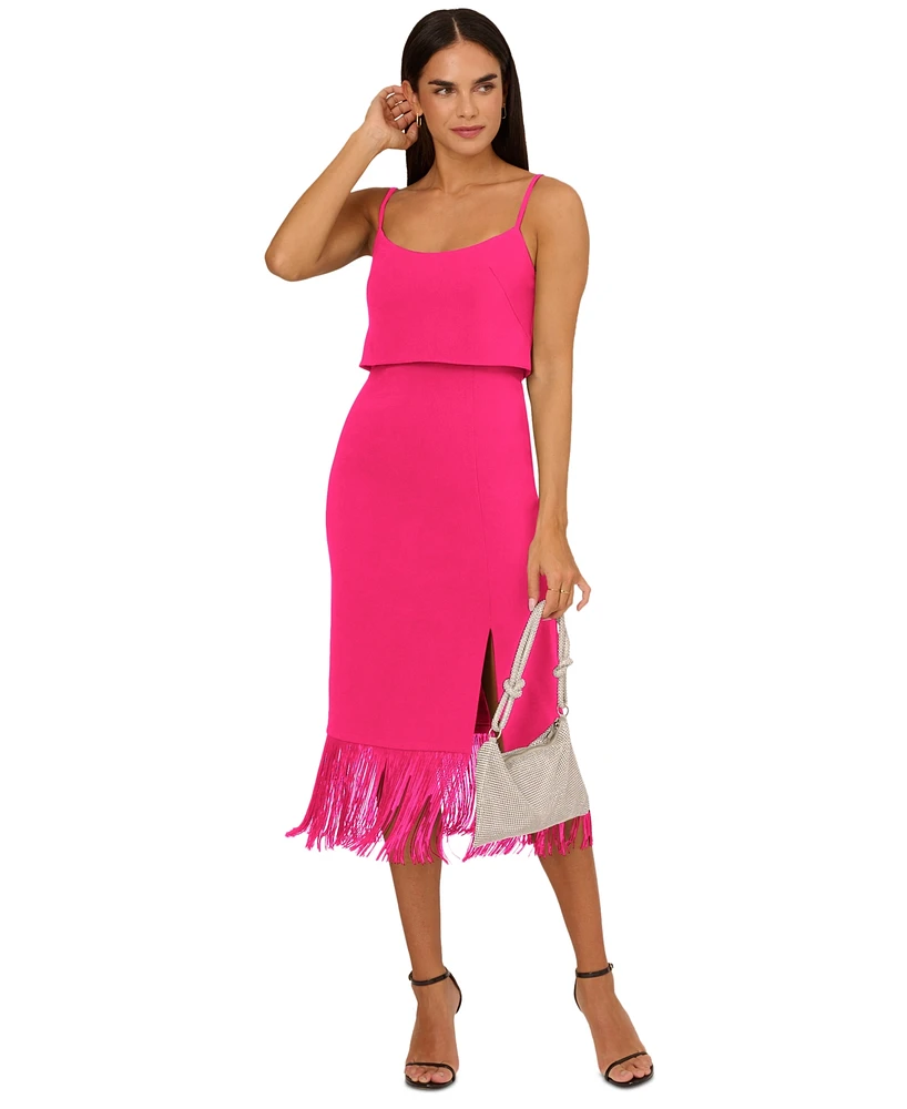 Adrianna by Adrianna Papell Women's Fringed-Hem Midi Sheath Dress