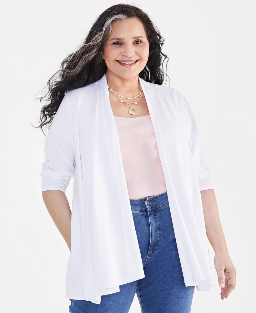 Style & Co Plus Open-Front Long-Sleeve Cardigan, Created for Macy's