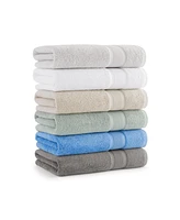 Aegean Eco-Friendly Recycled Turkish Hand Towels (4 Pack), 18x30, 600 Gsm, Solid Color with Weft Woven Stripe Dobby, 50% Recycled, Long-Staple Rin