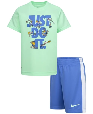 Nike Little Boys Just Do It Graphic Dri-fit T-Shirt & Tricot Shorts, 2 Piece Set