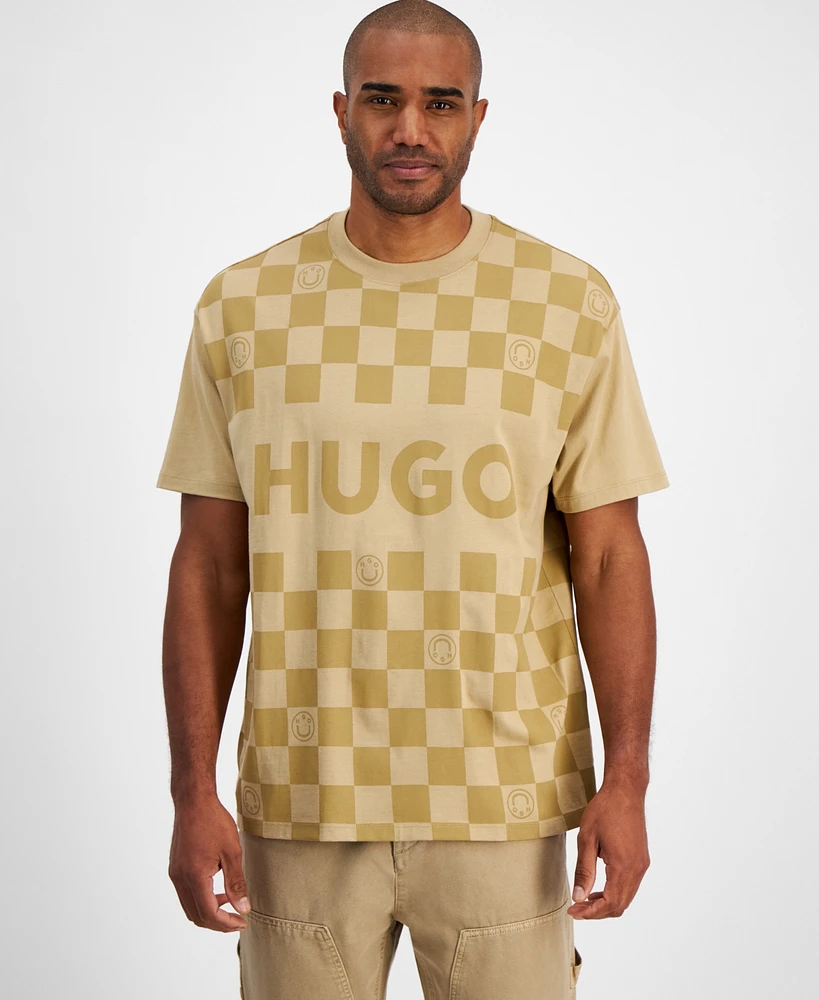 Hugo by Boss Men's Relaxed-Fit Short Sleeve Crewneck Check Logo T-Shirt