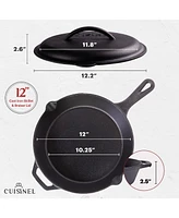 Cuisinel Cast Iron Skillet with Lid - 12"-inch Pre-Seasoned Covered Frying Pan