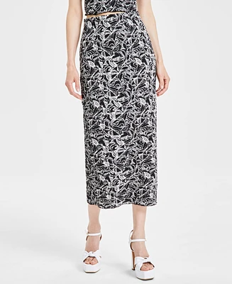 Bar Iii Women's Printed Textured Midi Skirt, Created for Macy's