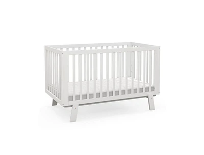 Slickblue Rubber Wood Baby Crib with Adjustable Mattress Heights and Guardrails-White