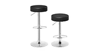 Slickblue Set of 2 Adjustable Round Pu Leather Swivel Barstool with Chrome Footrest-Black