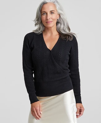 Charter Club Women's 100% Cashmere Long-Sleeve Pointelle Surplice Sweater, Created for Macy's